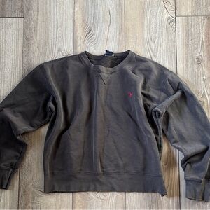 Charcoal Women’s Crop Ralph Lauren Crew neck Distressed Sweatshirt Size Large